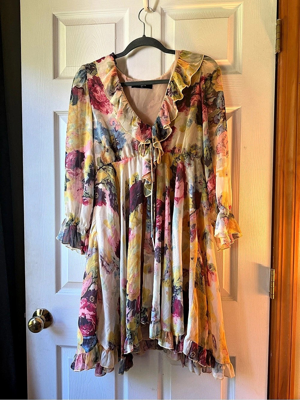o.p.t Floral Mini Dress in Pink & Yellow Size Medium